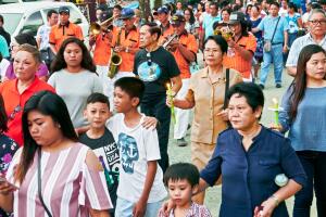 Easter procession around the church of Leon, Philippines