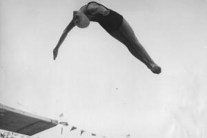 The 13-Year Springboard Diver Marjorie Gestring At The Olympic Games In Berlin. 12Th August 1936. Photograph.