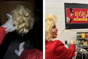 Thalía utilizó un look rubio el día que asistió al concierto de Madonna.