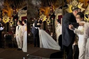 En las imágenes replicadas por Aneliz Álvarez se revela el abrazo que Pepe Aguilar le dio a Nodal en la boda con Ángela. Es la primera vez que se le ve públicamente un gesto así tras las especulaciones que ha rodeado a la pareja. 