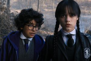Jenna Ortega as Wednesday Addams, Moosa Mostafa as Eugene Otinger in episode 103 of Wednesday. Cr. Netflix (2).jpg