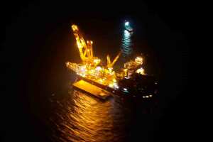 Night time image of oil platform in the Gulf of Mexico