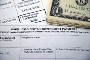 Closeup Form 1099G with cash
