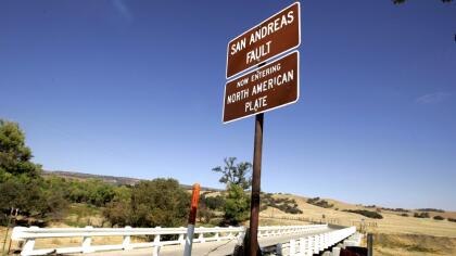 PARKFIELD, CA - SEPTEMBER 30: The Parkfield Coalinga bridge crosses over the San Andreas fault on the Parkfield Coalinga Road in Parkfield California on September 30,2004. The tiny central California town with a population of 19 which claims to be known as "The earthquake capital of the world" was hit with a 6.0 earthquake on Tuesday September 28, 2004. (Photo by David Paul Morris/Getty Images)