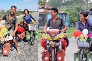 Pareja japonesa viaja en bicicleta y espera llegar a Argentina en febrero de 2025.