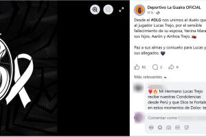 El Deportivo La Guaira confirmó en este mensaje de Facebook la triste noticia sobre la muerte de la familia del famoso futbolista Lucas Trejo.      