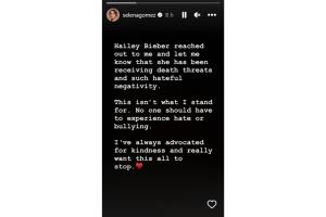 Selena Gómez publicó este mensaje en sus historias de Instagram.