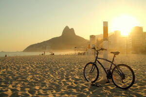 Bike in a great sunset at Ipanema beach