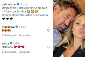 Así reaccionó Irina Baeva a la foto de Gabriel Soto con Anitta. La cantante brasileña también le dejó este mensaje tras publicar las imágenes. 

