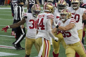 Kyle Juszczyk, Jeff Wilson Jr., George Kittle