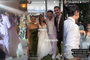 El novio lució un traje en color lila mientras que Daniela Luján llevó un ramo con girasoles. 