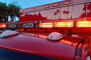 Paramedic ambulance with flashing roof lights