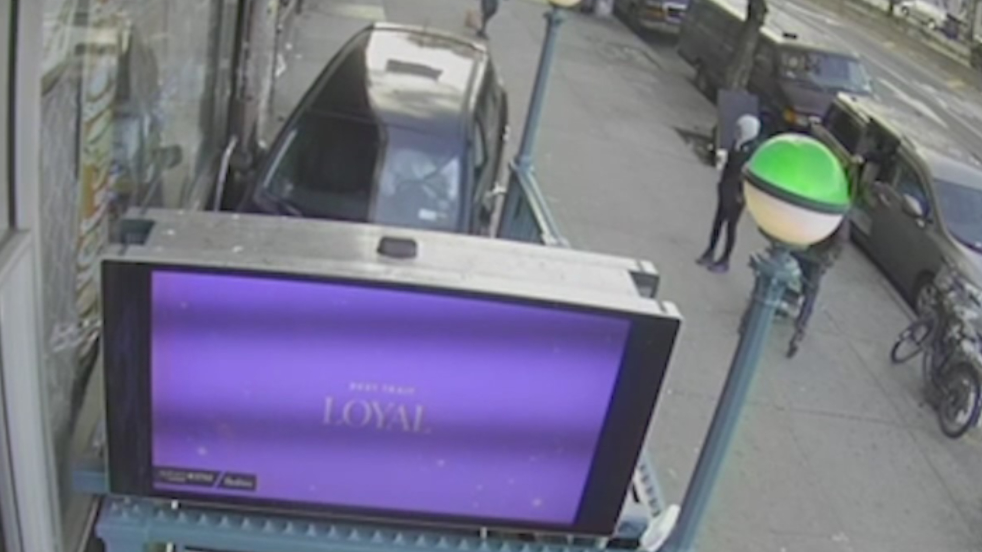 Car ends up on subway access stairs in Manhattan